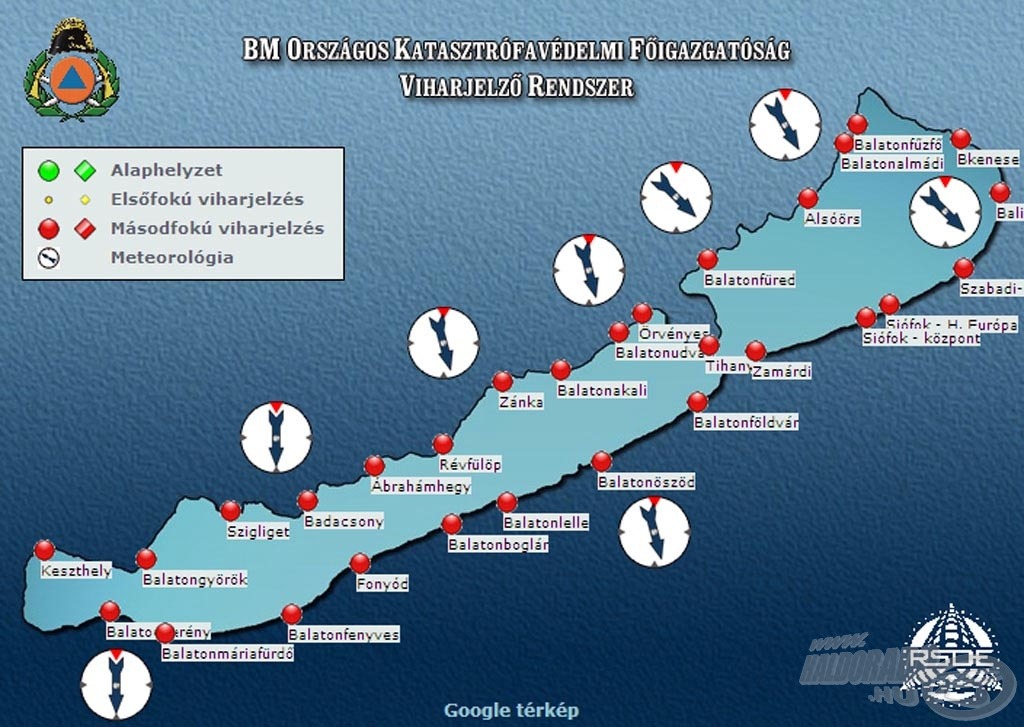 Térkép a viharjelző berendezések elhelyezkedéséről