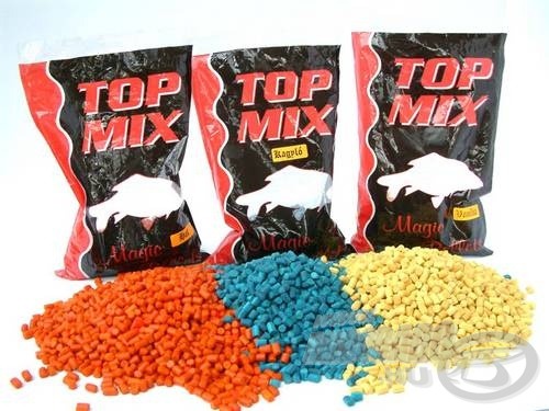 A Top Mix Magic pellet bojli alapanyagokból készült, magas protein tartalmú, természetes anyagokkal (pl. halolaj, parmezán sajt) ízesített kemény pellet