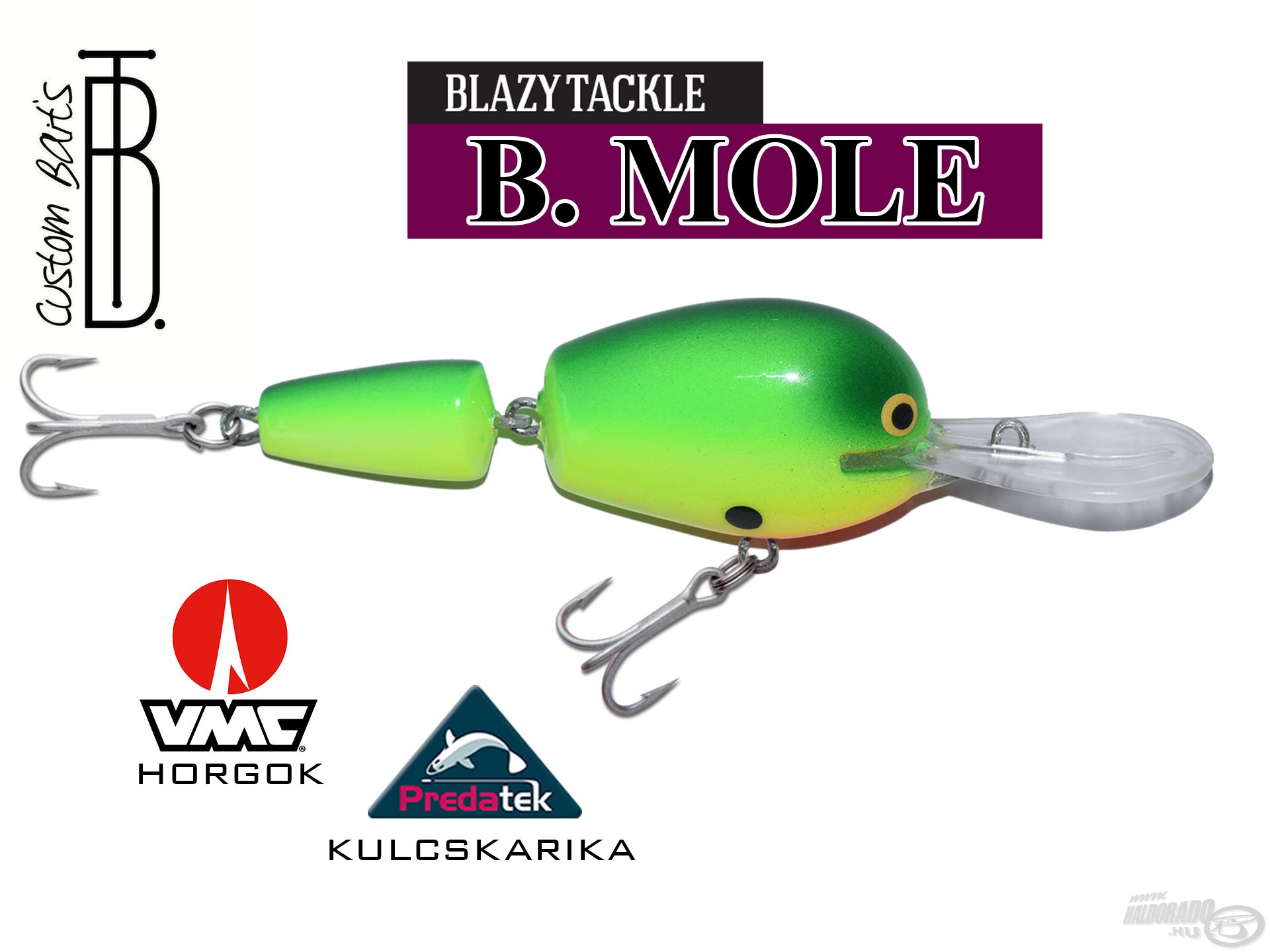 A Blázy Tackle B. Mole feladata a mélyebb vizek átpásztázása. Ez a kiváló harcsás csali a lehető leglassabb megindításnál is azonnal mozgásba lendül, ráadásul a terelőlapban lévő mélyedés a húzott wobblert megugrasztja