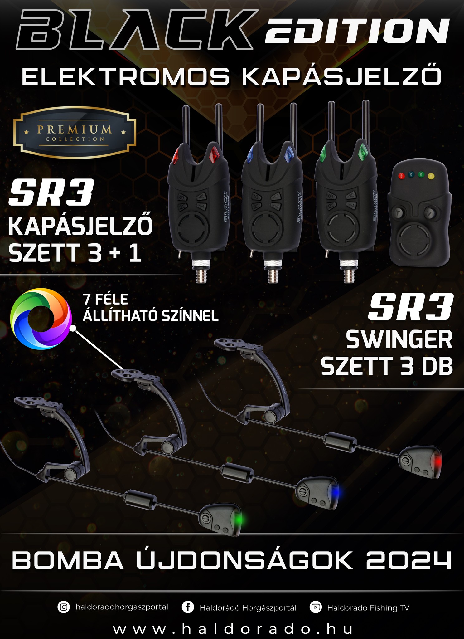 Megérkezett a Black Edition SR3 elektromos kapásjelző és merev karos swinger szett. A méltán népszerű BLACK EDITION teljesítmény és dizájn ezúttal egy-egy új, kompakt, praktikus kapásjelző készlet formájában egyesül. A nagypontyos termékcsalád két legújabb tagja elérhető külön-külön, vagy szettben is