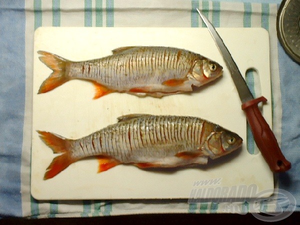 Egy éles késsel vagdossuk be sűrűn a halakat, mentesítve ezzel az Y szálkáktól