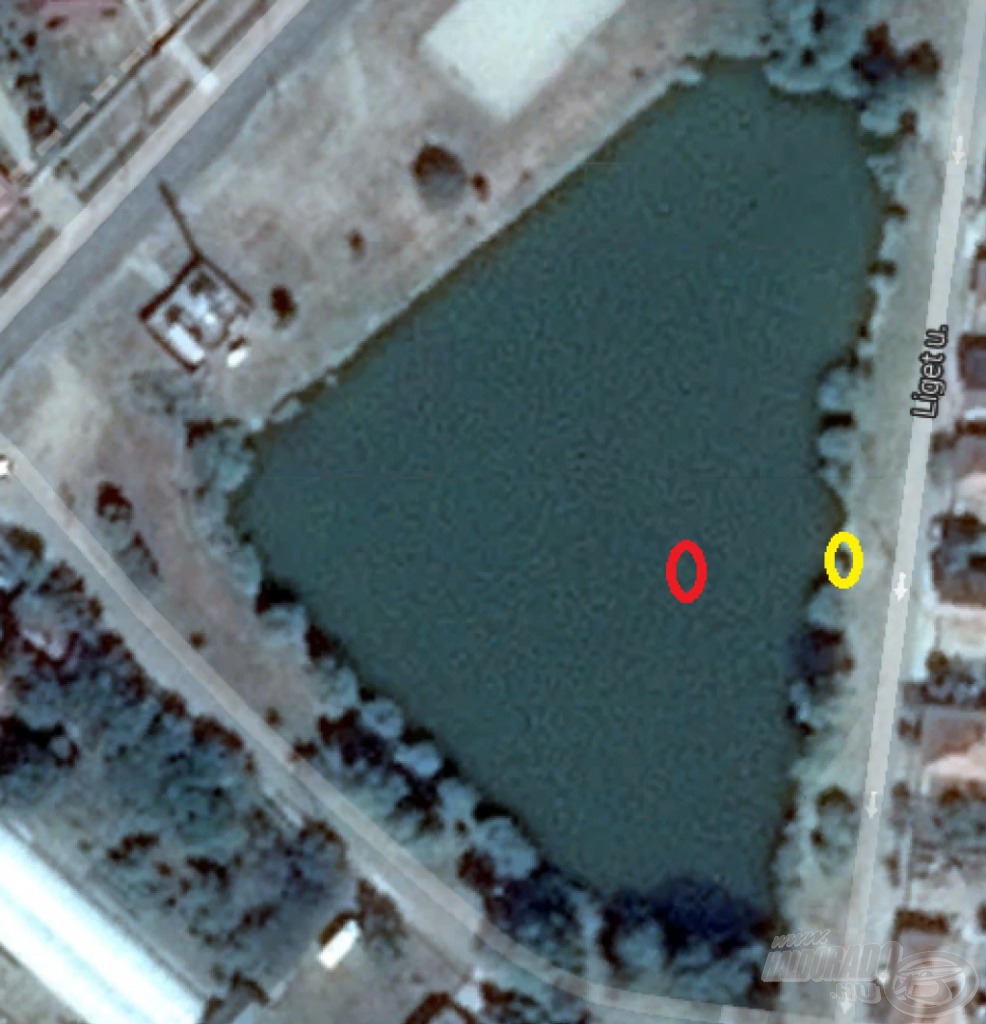 A sárga a horgászhelyem, a piros a meghorgászott terület