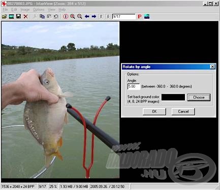 A IrfanView-ban pontosan megadott szög szerint forgathatjuk a képet