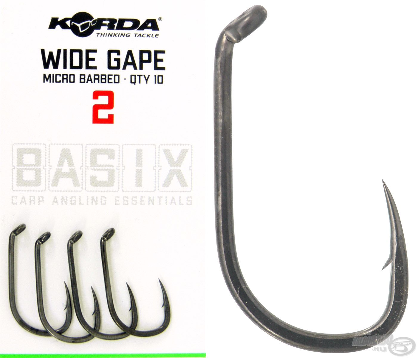 A Korda Basix Wide Gape mikro szakállas horog kapható 2, 4, 6 és 8-as méretekben