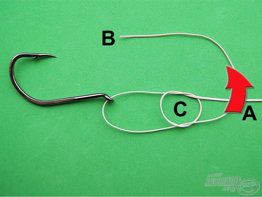 Hajtsuk át a „B” szálat az „A” szálvég fölött