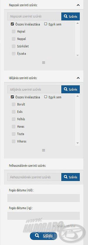 … egészen az időjárásig, felhasználóig és a dátumig szűrhetünk, kereshetünk a megjeleníteni kívánt fogásokra