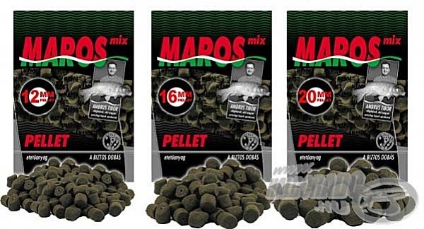 A Maros Mix Halibut pellet 3 különböző méretben (12, 16, 20 mm) fúrt, valamint ettől az évtől 8 mm-es tömör változatban is kapható lesz!