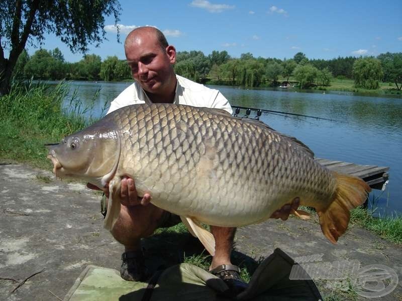 Csapatunk idei első 20 kg feletti halai is Laci nevéhez fűződnek. A képen látható, tekintélyt parancsoló méretű pikkelyes tömege 24,16 kg volt!