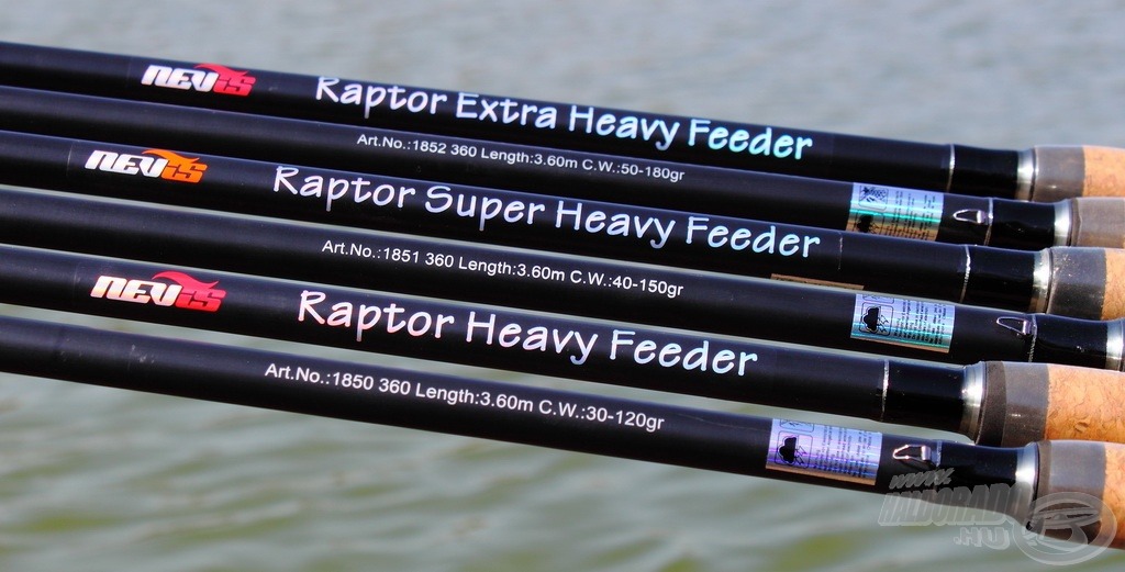 A Nevis Raptor feederbotok két méretben, 3,6 és 3,9 méteres hosszban és három különböző erősségben, összesen 6 különböző változatban kerülnek forgalomba