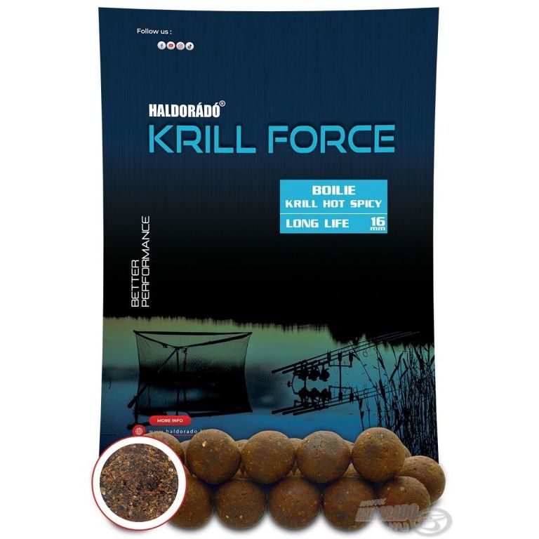 HALDORÁDÓ Krill Force Boilie Long Life 16 mm - Krill Hot Spicy