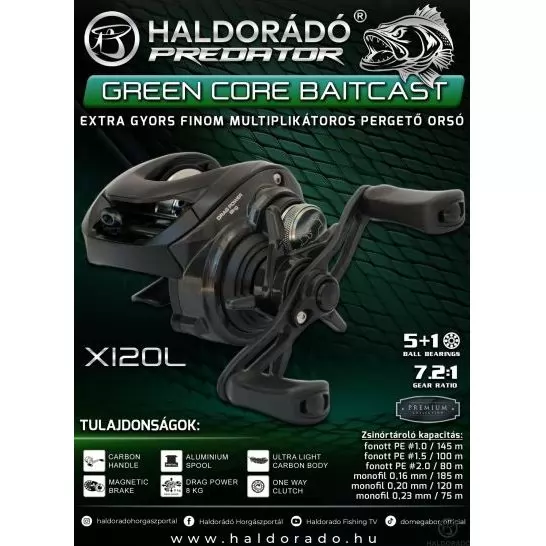 HALDORÁDÓ Predator Green Core Baitcast X120L extra gyors finom multiplikátoros pergető orsó termék kép