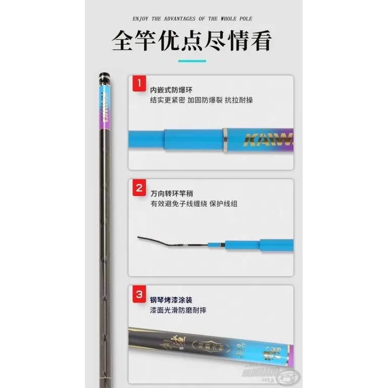 KAIWO Cápa-szúrás 7,2 m LE - pillekönnyű és erős spiccbot maximum 20 kg-os halakig / 12