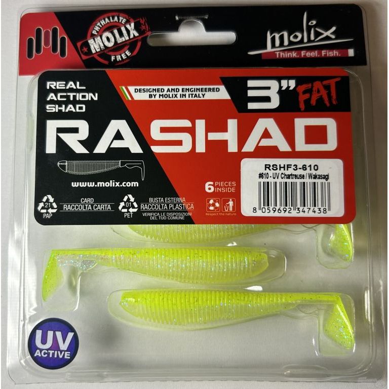 MOLIX RA SHAD FAT 7,6 cm - UV Chartreuse / Wakasagi